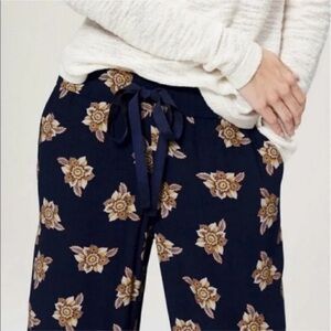 Loft Navy Blue Gold Floral Drawstring Loose Pants with pockets - XS